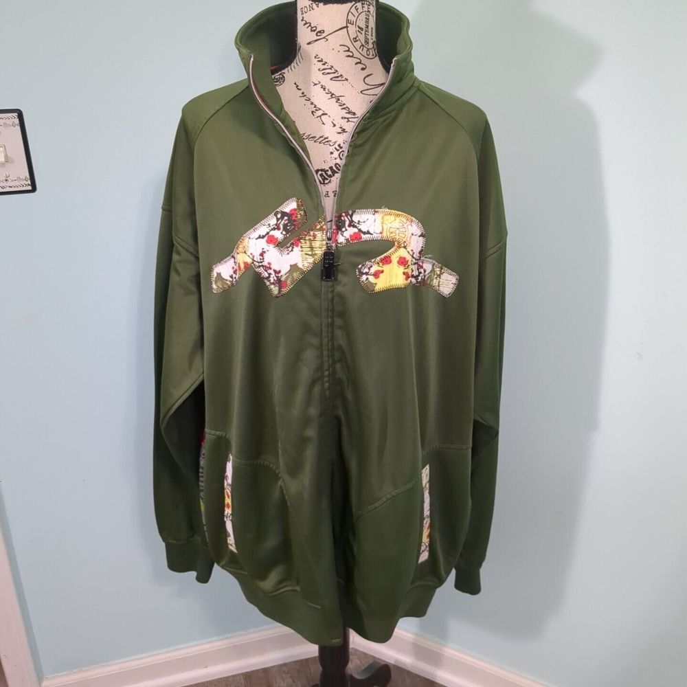 Five Pointz Cherry Blossom Sakura Green Zip Up Long Sleeve Jacket Men's Size 3xl